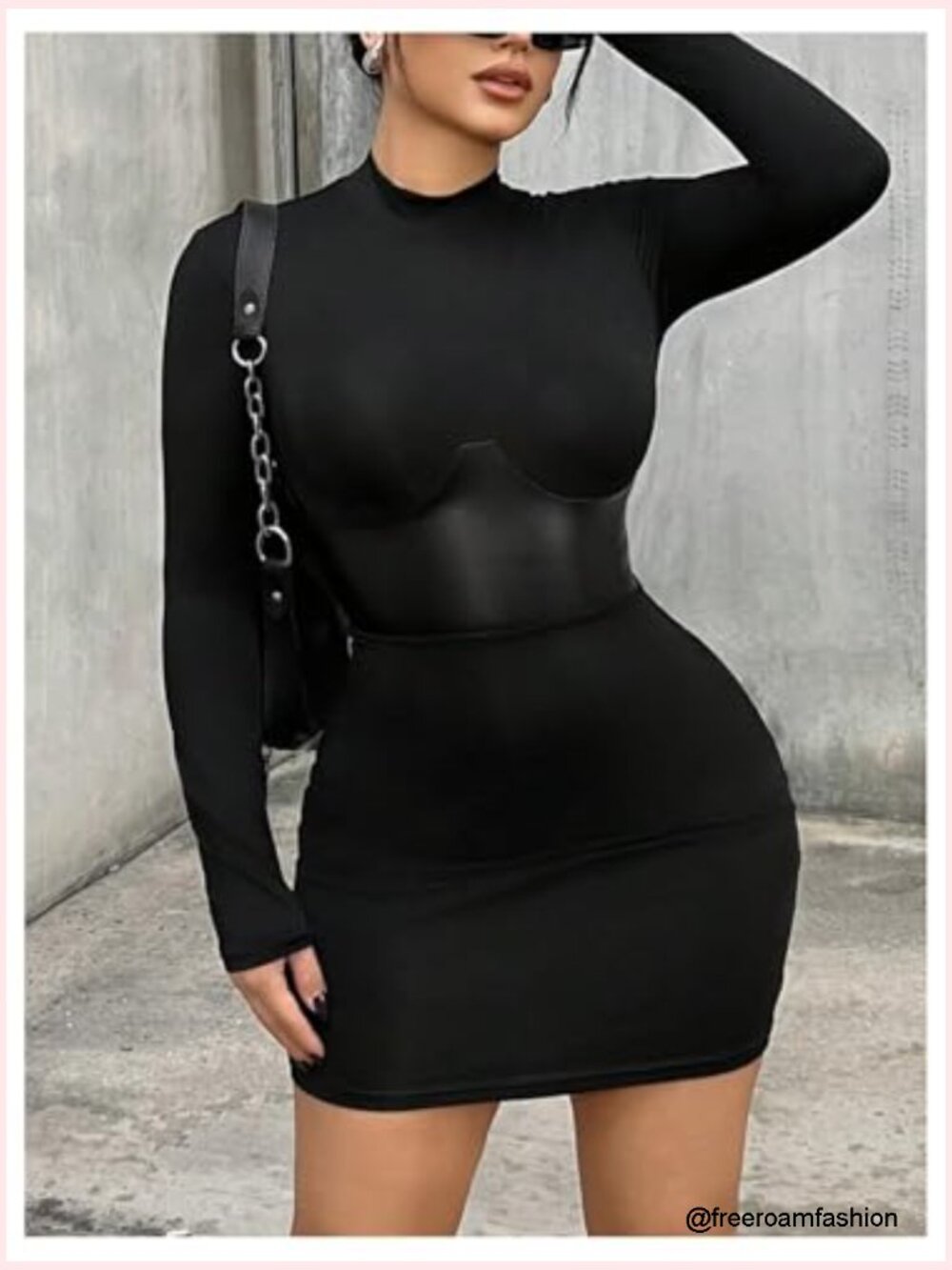 Mock Neck Corset Mini Dress Y2K Cinched Waist Long Sleeve Bodycon Club Wear - Picture 4 of 5